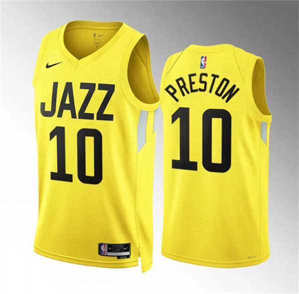 Mens Utah Jazz #10 Jason Preston Yellow Association Edition Stitched Basketball Jersey Dzhi